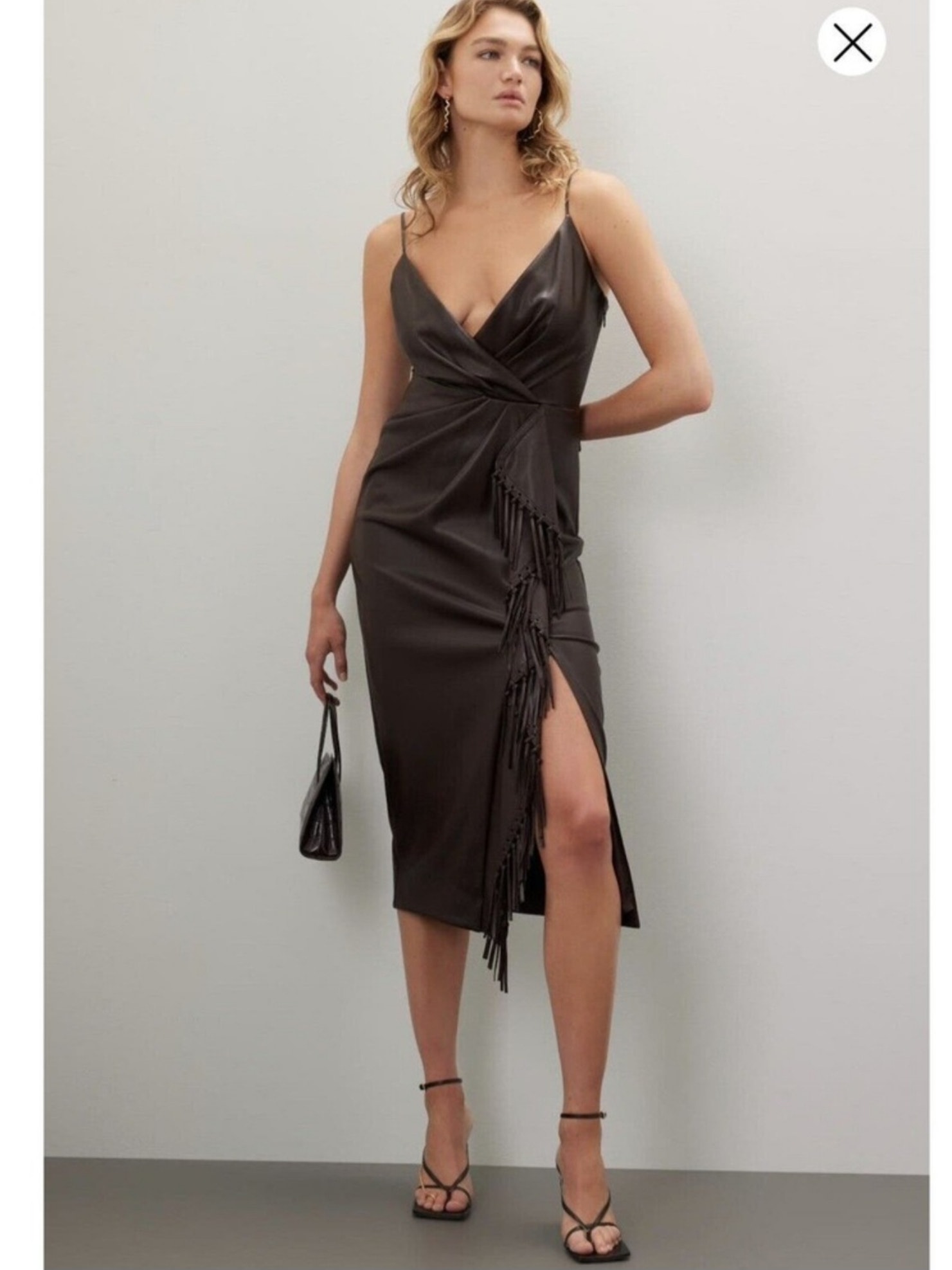 Jonathan Simkhai Carlee Brown Vegan Leather Fringe Dress Size 4 Western Luxe